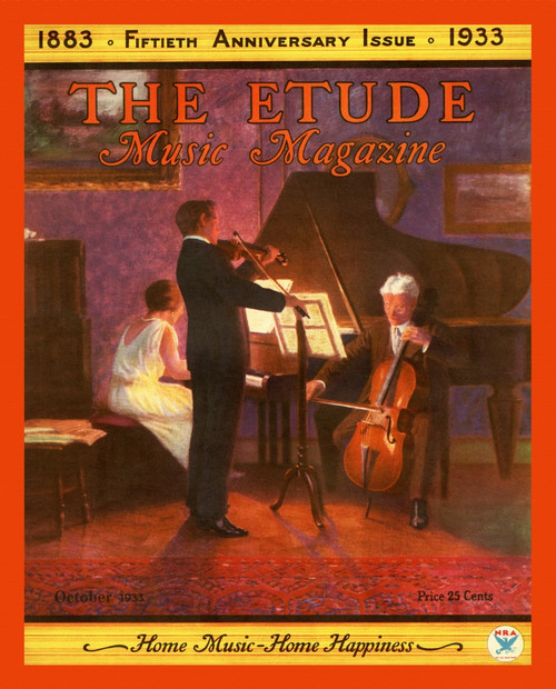 Cover art from the October 1933 edition of Etude magazine showing three people playing instruments in a home.  Done as the 50th anniversary issue. Poster Print by unknown - Item # VARBLL0587435690