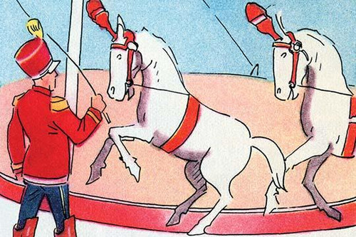 Two horses perform at the circus. Poster Print by Julia Letheld Hahn - Item # VARBLL0587275154 Two horses perform at the circus. Poster Print by Julia Letheld Hahn - Item # VARBLL0587275154