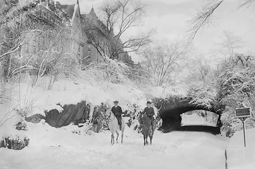 Two Horseback Riding during a Snowfall in Manhattan's Central Park Poster Print by unknown - Item # VARBLL058745924L