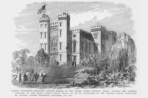 Hoisting the Stars & Stripes over the State Capitol in Baton Rouge Louisiana, Bank's expedition Poster Print by Frank  Leslie - Item # VARBLL0587330376