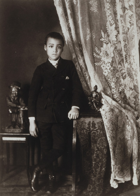 African American boy, full-length portrait, standing, facing front with left hand resting on table Poster Print - Item # VARBLL0587633700