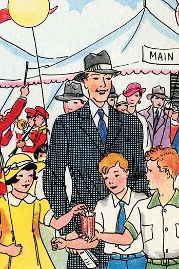 Dad takes the kids on a day trip to the circus and the midway. Poster Print by Julia Letheld Hahn