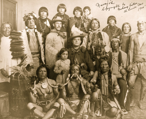 Pueblo Indians, three men in front holding snakes, two Caucasian men in center. Poster Print - Item # VARBLL058746969L