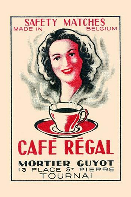 A woman smiles from behind a steaming cup of hot coffee on this vintage ad taken from a matchbox label. Poster Print by unknown - Item # VARBLL0587341467
