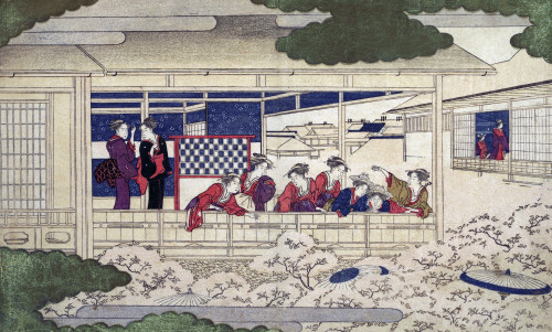 Viewing Cherry Blossoms Poster Print by Utamaro