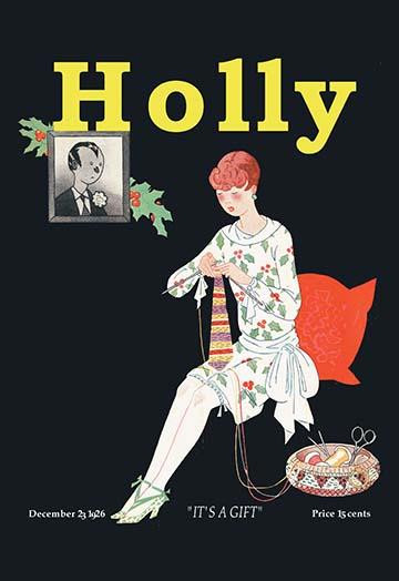 Christmas Illustration from a December 23, 1926 magazine cover.  A girl knits a tie for a man who is pictured above. Poster Print by unknown - Item # VARBLL0587034203