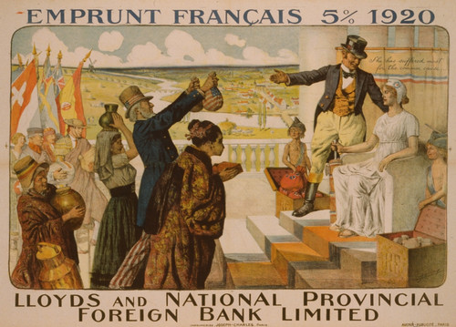 Uncle Sam and envoys from different nations making their contributions to Marianne for the reconstruction of France. Poster Print - Item # VARBLL058748465L