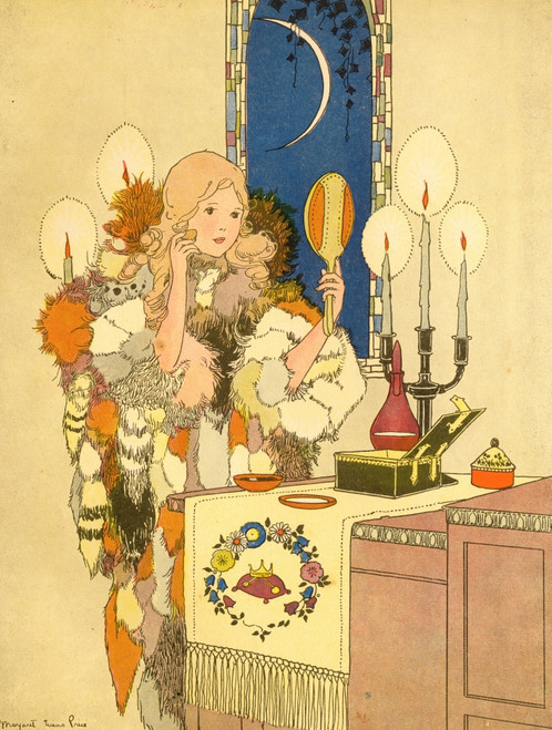 Decked out in fancy furs a young girl looks at herself in the mirror Poster Print - Item # VARBLL058759638L