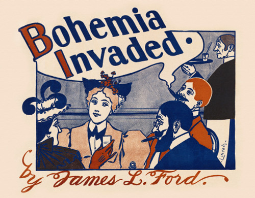 Two women and two men socialize. The men smoke and one woman holds a glass. A waiter carries a tray in the background. Poster Print - Item # VARBLL058741300x