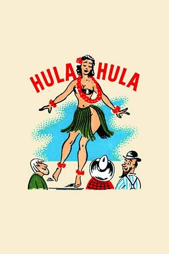 Cover from a matchbook for a caf_, showing a woman doing the tradional Hula dance from Hawaii. Poster Print by unknown - Item # VARBLL0587336544