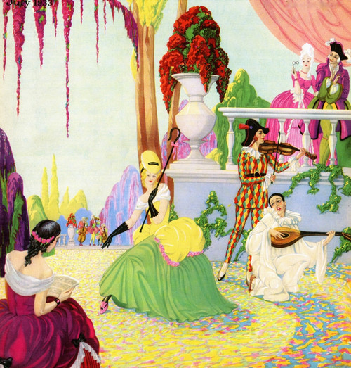 French musicians play the violin and guitar in a Versailles 1700's setting in the garden Poster Print - Item # VARBLL0587435380