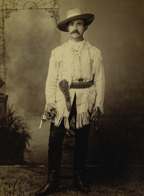 1890S Performer With Large Full Brim Cowboy Hat, Very Nice Fringed Jacket, Leather Holster, With Cartridge Belt - Has A Pistol Stuffed In His Belt, And Is Holding A Revolver In His Hand. Poster Print by Whiten - Item # VARBLL058740289x 1890S Performer With Large Full Brim Cowboy Hat, Very Nice Fringed Jacket, Leather Holster, With Cartridge Belt - Has A Pistol Stuffed In His Belt, And Is Holding A Revolver In His Hand. Poster Print by Whiten - Item # VARBLL058740289x