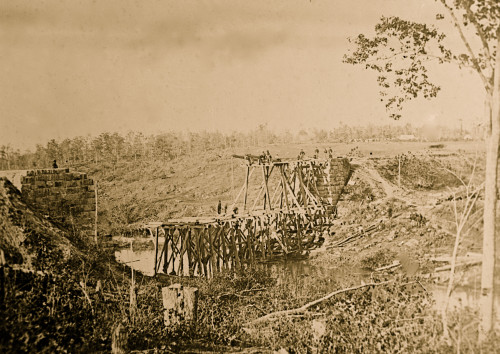 Catlett's Station, Va., vicinity. Federal soldiers rebuilding the Orange & Alexandria Railroad bridge over Cedar Run Poster Print - Item # VARBLL058753482L
