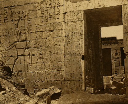 Temple wall with hieroglyphics and entrance, rubble inside and out, Medinet Habu Site, Egypt Poster Print - Item # VARBLL058754027L