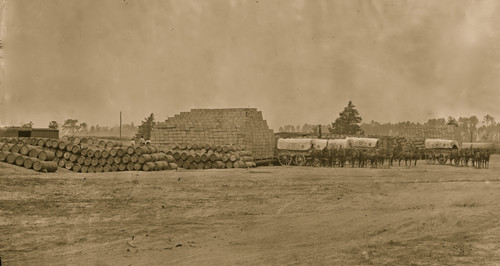 Cedar Level, Va. Commissary depot with supply train wagons Poster Print