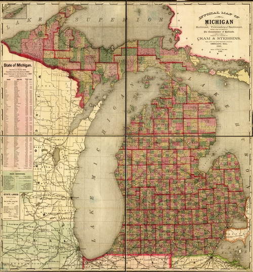 state map including drainage, cities and towns, and the railroad network. Census information, with miles of line by county, at left margin of map. Poster Print - Item # VARBLL058759236L