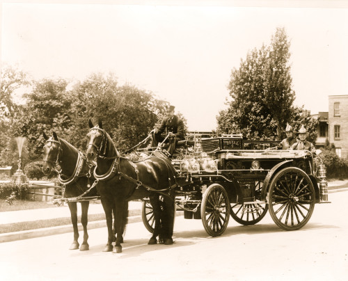 Stationary fire engine drawn by two horses. Poster Print - Item # VARBLL058750714L