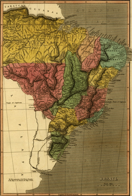 Physical Map of Brazil, the Amazon & Its tributaries-1822 Poster Print - Item # VARBLL058758261L