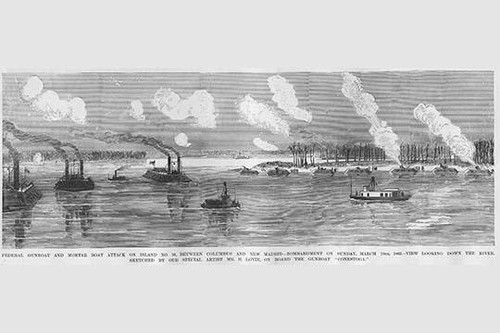 Gunboats shell Island #10 on the Mississippi Poster Print by Frank  Leslie - Item # VARBLL0587325208