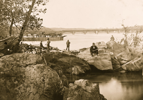 Washington, D.C. Georgetown ferry-boat carrying wagons, and Aqueduct Bridge beyond, from rocks on Mason's Island Poster Print - Item # VARBLL058745572L
