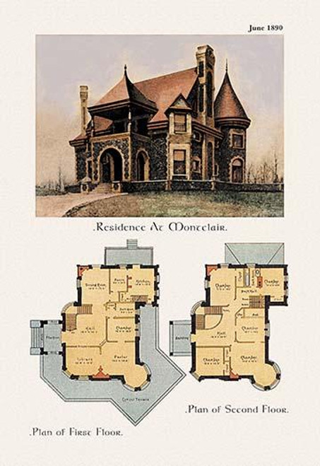 American Architecture of the Victorian Period with an illustration of the home's exterior and a two floor architectural plan and layout Poster Print by unknown - Item # VARBLL0587027940