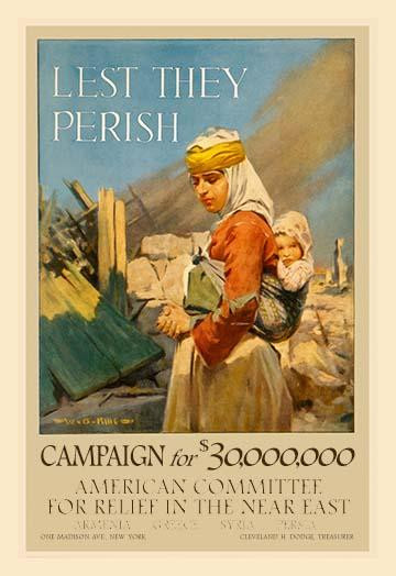 A woman clutches her baby in front of ruins.  The poster is a fundraising campaign for relief in the Near East. Poster Print by Wladyslaw Benda - Item # VARBLL0587210249