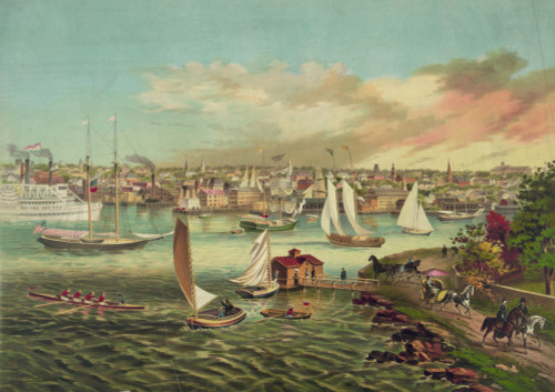Newport, Rhode Island with sailboats, scullers, docks, quays and Steamboat Poster Print - Item # VARBLL058756843L