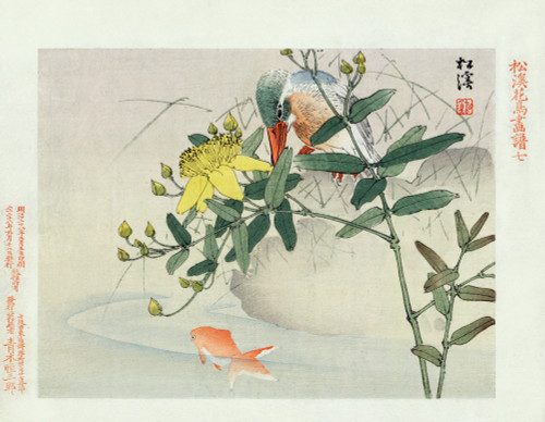Japanese print of a kingisher watching a fish in the water below. Poster Print by Unknown - Item # VARBLL0587419156