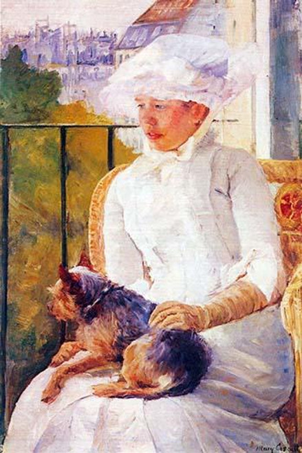 Lady in white holds a small lap dog on her knees while sitting Poster Print by Mary  Cassatt - Item # VARBLL0587257857