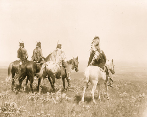 Rear view of four Apsaroke Indians on horseback Poster Print - Item # VARBLL058747004L