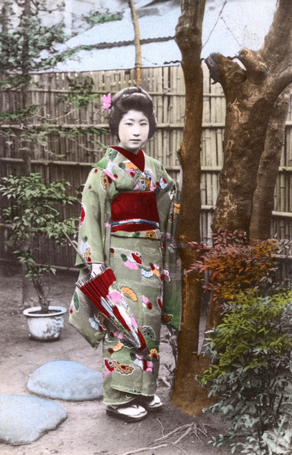 Geisha Girl With Patterned Kimono And Umbrella  Japan Poster Print By Mary Evans / Grenville Collins Postcard Collection - Item # VARMEL10957674