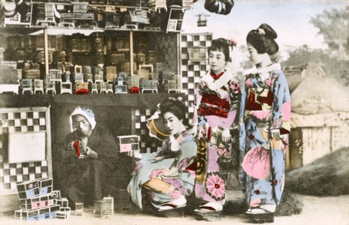 A Decorative Box Seller And Three Geisha Customers - Japan Poster Print By Mary Evans / Grenville Collins Postcard Collection - Item # VARMEL10993923