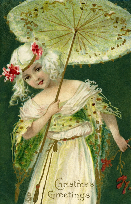 Christmas Greetings -- Girl With A Parasol Poster Print By Mary Evans Picture Library/Peter & Dawn Cope Collection - Item # VARMEL10508361