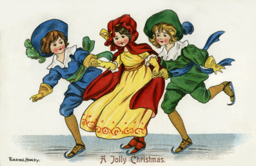Christmas - A Girl And Two Boys Skating Poster Print By Mary Evans Picture Library/Peter & Dawn Cope Collection - Item # VARMEL10470214