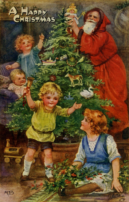 Decorating The Christmas Tree With Santa Claus Poster Print By Mary Evans Picture Library/Peter & Dawn Cope Collection - Item # VARMEL10508292
