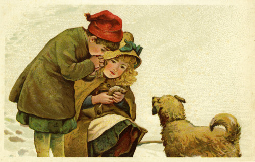 Children And Dog In The Snow Poster Print By Mary Evans Picture Library/Peter & Dawn Cope Collection - Item # VARMEL10470246