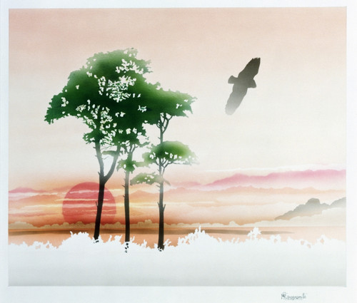 Rural Scene With Trees And Red Sunset Poster Print By Malcolm Greensmith ® Adrian Bradbury/Mary Evans - Item # VARMEL10271328