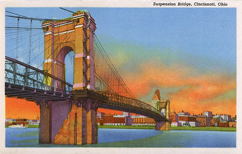 Ohio River With Suspension Bridge  Cincinnati  Ohio  Usa Poster Print By Mary Evans / Pharcide - Item # VARMEL11045973