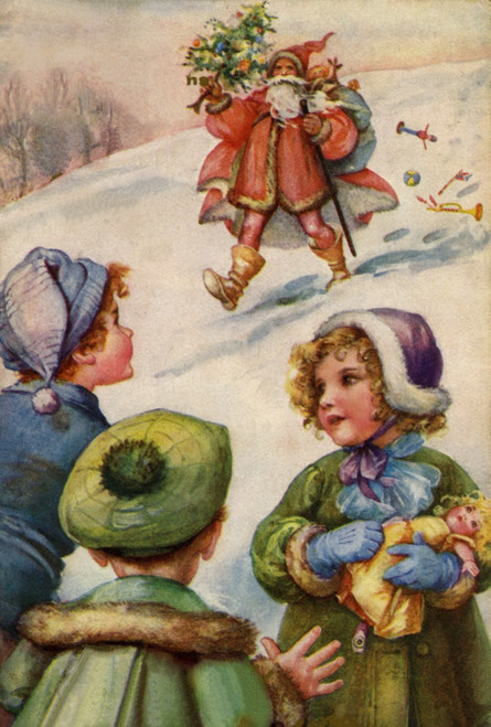 Children In The Snow  Approached By Santa Claus Poster Print By Mary Evans Picture Library/Peter & Dawn Cope Collection - Item # VARMEL10508140
