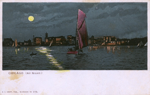 Waters Of Lake Michigan  Chicago  Illinois At Night Poster Print By Mary Evans / Grenville Collins Postcard Collection - Item # VARMEL10698592