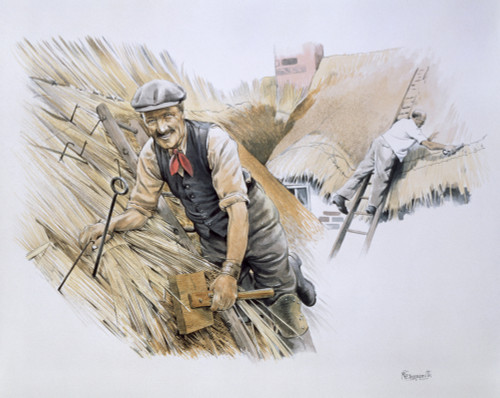 Two Thatchers At Work Poster Print By Malcolm Greensmith ® Adrian Bradbury/Mary Evans - Item # VARMEL10270702