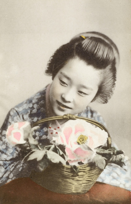 Japan - Geisha Girl With A Basket Of Flowers Poster Print By Mary Evans / Grenville Collins Postcard Collection - Item # VARMEL10425656