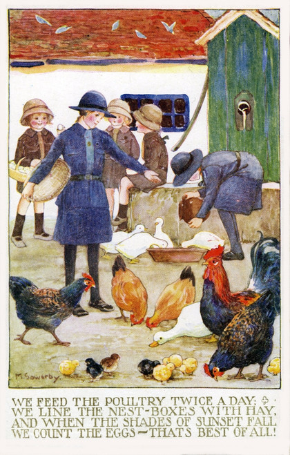 Feeding Poultry By Millicent Sowerby Poster Print By Mary Evans/Peter & Dawn Cope Collection - Item # VARMEL10421677