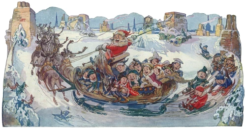 Father Christmas  Elves And Sleigh Poster Print By Mary Evans/Peter & Dawn Cope Collection - Item # VARMEL10252498