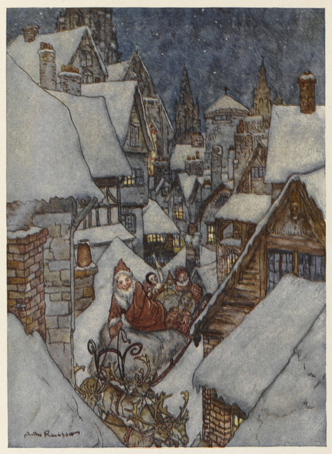 Santa & Sleigh/Rooftops Poster Print By Mary Evans Picture Library/Arthur Rackham - Item # VARMEL10032870