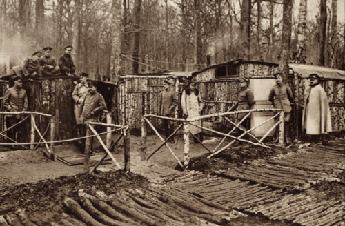 World War 1. German Officers' Huts In The Vosages Mountains Were Constructed With Logs. Germans Habitually Spent More Effort On Their Trenches And Field Quarters Than The French And British Armies. Ca. 1914-18. History - Item # VAREVCHISL034EC874