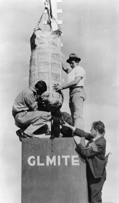 Lester P. Barlow Supervising The Set Up Of His 'Glmite' Bomb. He Is Preparing For A Test At Aberdeen Proving Ground History - Item # VAREVCCSUB001CS476