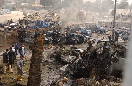 Destruction Caused By A Car Bomb Detonated Outside An Iraqi Police Station Near The Al-Rasheed Hotel In Baghdad Iraq On Dec. 4 2004. History - Item # VAREVCHISL023EC240 Destruction Caused By A Car Bomb Detonated Outside An Iraqi Police Station Near The Al-Rasheed Hotel In Baghdad Iraq On Dec. 4 2004. History - Item # VAREVCHISL023EC240