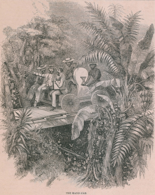 Men On A Handcar Powered By Two Panamanian Workers Crossing The Isthmus Of Panama. Before The Completion Of The Trans-Continental Railroad This Was Fastest Route From The U.S. Atlantic Coat To The Pacific. 1859. History - Item # VAREVCHISL023EC058