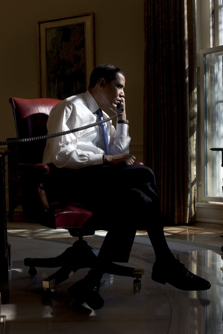 President Barack Obama At His Oval Office Desk In A Phone Conversation With Iraqi Prime Minister Nouri Al-Maliki. Feb. 2 2009. History - Item # VAREVCHISL025EC156 President Barack Obama At His Oval Office Desk In A Phone Conversation With Iraqi Prime Minister Nouri Al-Maliki. Feb. 2 2009. History - Item # VAREVCHISL025EC156